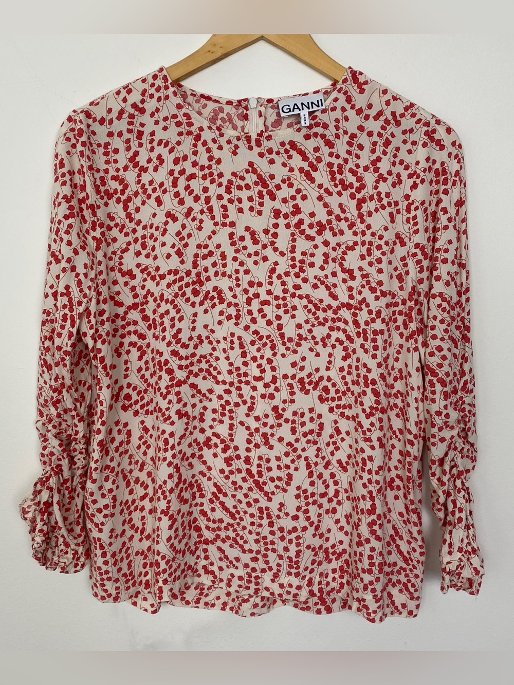 Ganni Floral Red Blouse 100% viscose Sz M